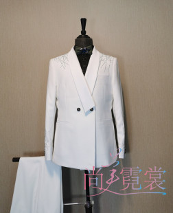 晚宴宴会走秀礼服北京租赁 西服套装 出租男士 白色主持人双排扣时尚