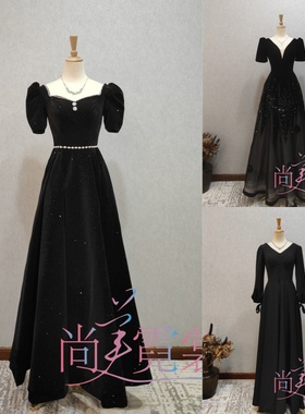 《北京出租》黑色晚礼服裙女高端轻奢2024新款女士丝绒指挥连衣裙