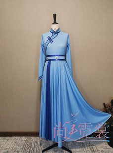 出租蒙古舞蹈演出服女大摆裙蓝色民族风舞台表演服长裙练习服北京