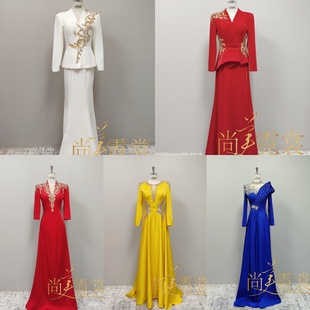 主持人长袖 春晚同款 贴花缝钻高级礼服声乐艺考演出服 北京出租