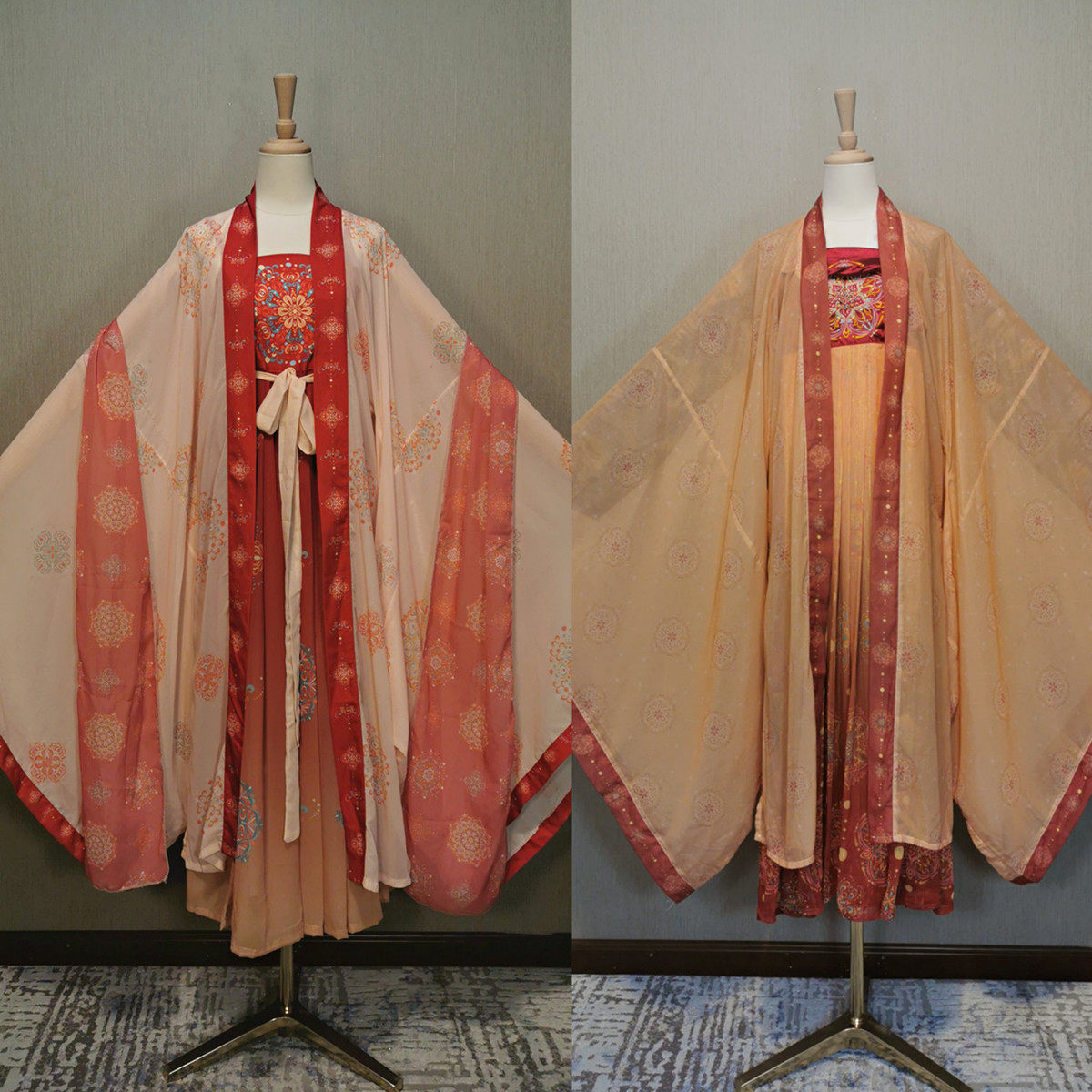 北京出租女汉服古装仕女图唐制诃子裙坦领齐胸襦裙三件套敦煌风