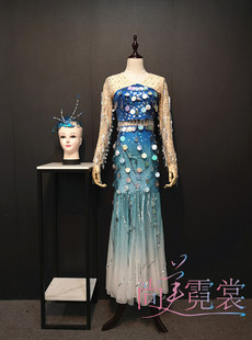 出租定制傣族舞蹈服装成人女新款鱼尾裙亮片渐变艺考孔雀舞演出服