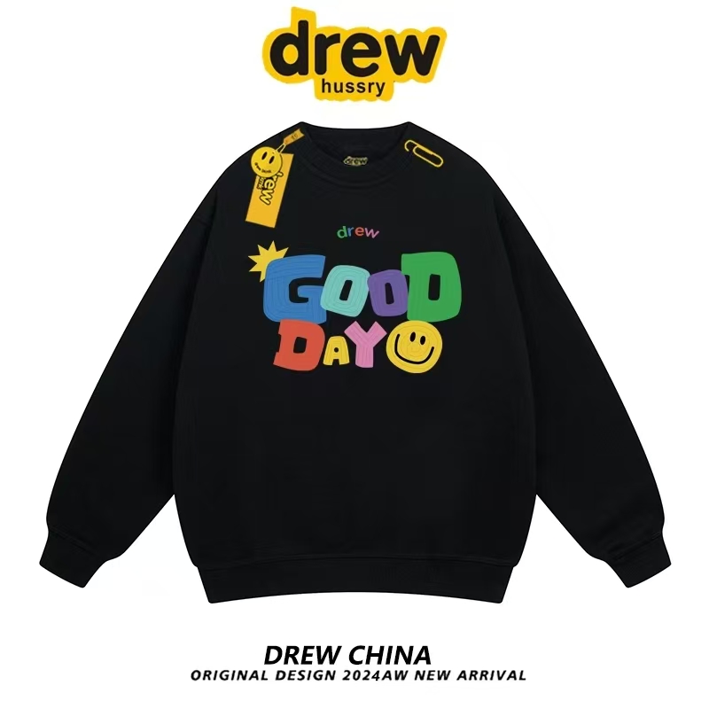 Drew笑脸潮牌字母圆领卫衣男秋冬