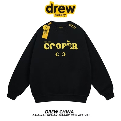 Drew美式趣味猫咪圆领卫衣女加绒