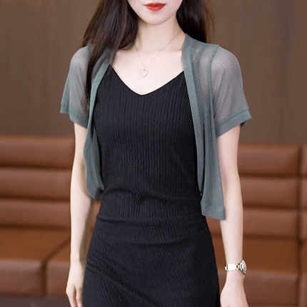 吊带连衣裙外搭开衫夏季短袖小披肩网纱薄款坎肩罩衫百搭短款外套