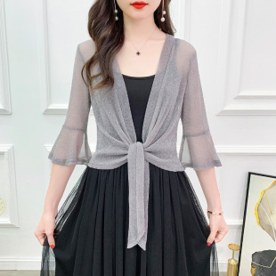 小披肩夏季 冰丝网纱百搭外搭坎肩开衫 薄款 大码 防晒衣 短款 配裙子