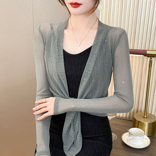 防晒长袖网纱开衫薄款女夏季吊带连衣裙外搭披肩罩衫小个子短外套