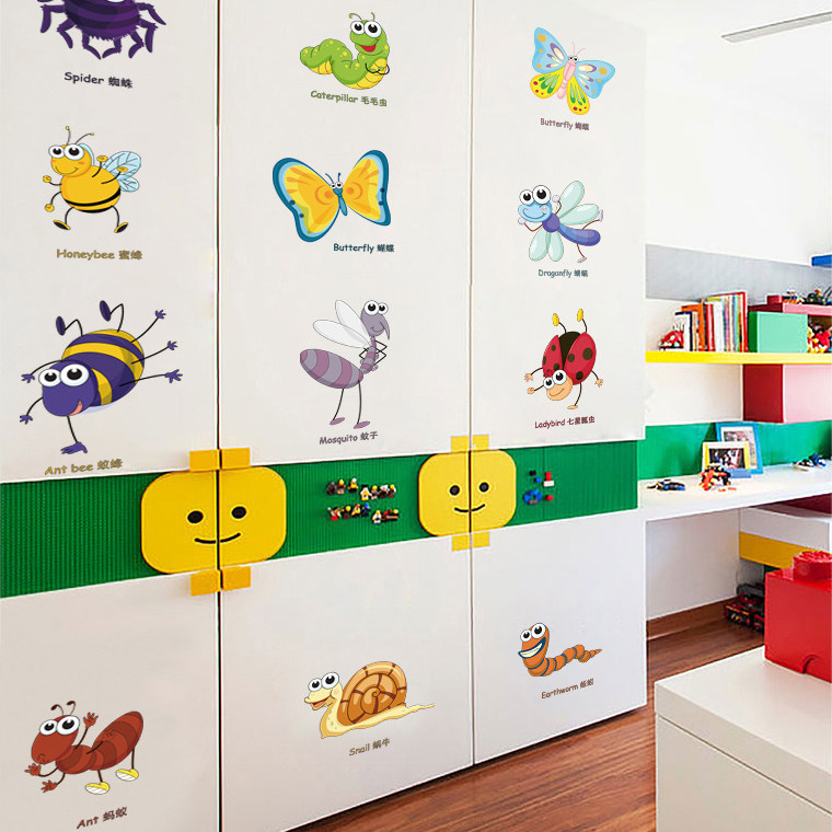 卡通可爱动物昆虫英文幼儿园培训学校教室墙面装饰自粘墙贴纸贴画