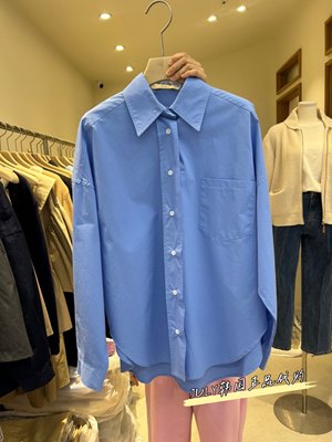 PLAT-A 韩国正品代购 2024年 女装春款 简约纯色翻领百搭长袖衬衫