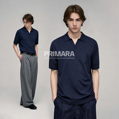 PRIMARA亚麻棉海鸥领Polo衫男