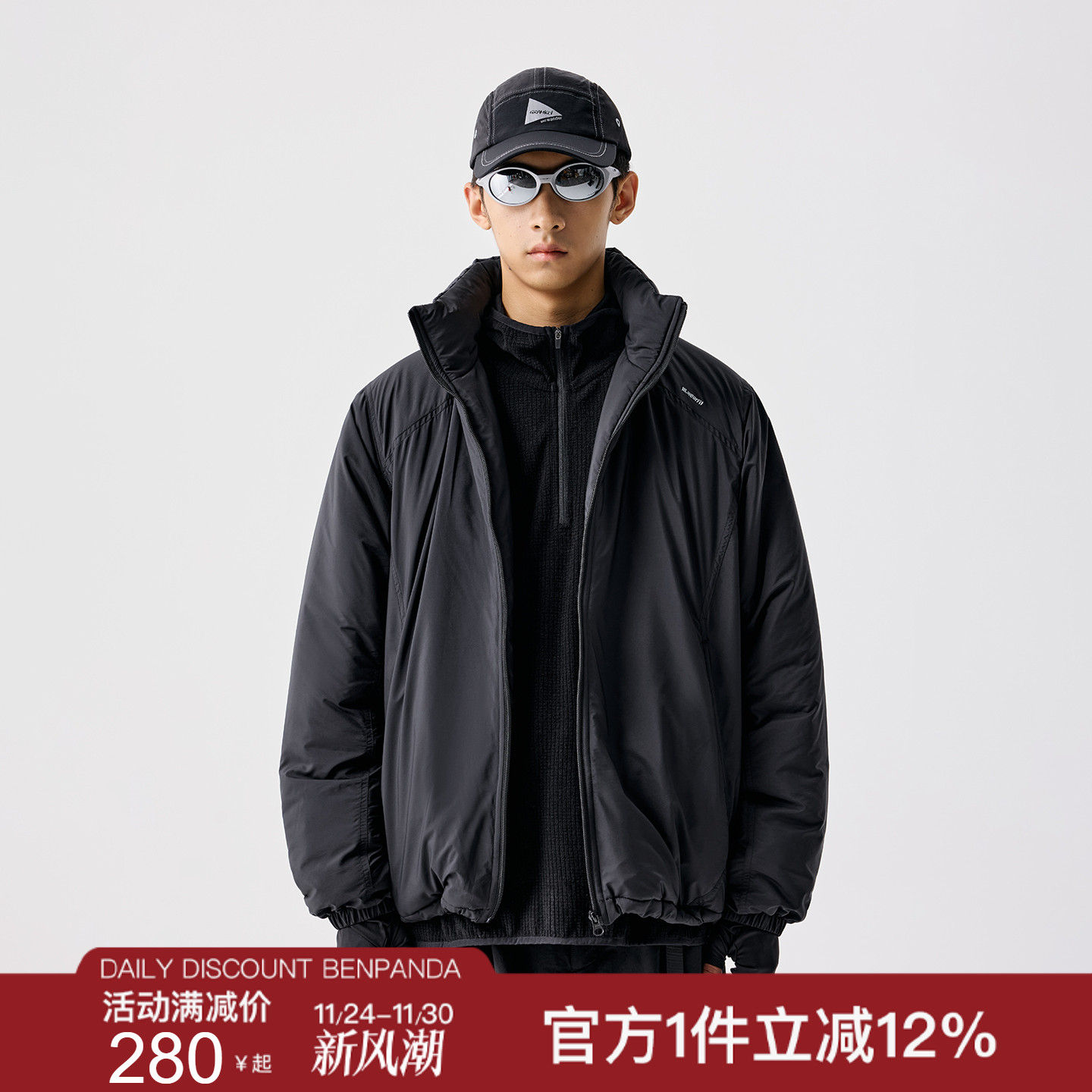 BENPANDA 秋冬户外三防连帽立领棉服男款反光标可收纳棉衣外套男