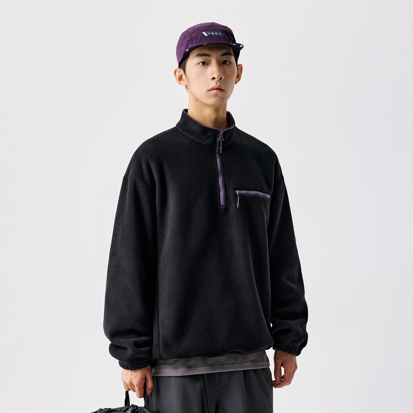 BENPANDA 秋冬款摇粒绒半拉链两面撞色立领长袖上衣男保暖套头衫