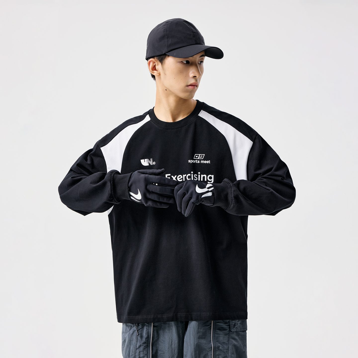 BENPANDA 7A抗菌凉感足球运动服撞色印花长袖T恤男圆领休闲上衣