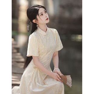 新中式旗袍夏季改良年轻款少女国风礼服奥黛连衣裙日常小个子可穿