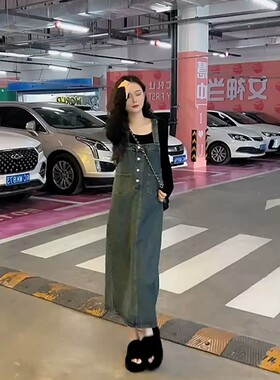 背带裙牛仔纯色连衣裙