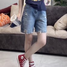 破洞毛边复古显瘦直筒牛仔短裤女2025夏季薄款无弹a字五分阔腿裤
