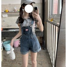 美式复古牛仔背带裤女夏季小个子2025新款设计感显瘦修身连体短裤