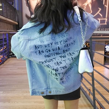 Denim áo khoác nữ lỏng phần dài mùa xuân và mùa thu áo khoác nữ bf gió màu đen rắn áo giản dị áo sơ mi ngắn áo khoác bông nữ