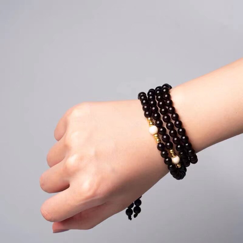 中国风金星印度小叶紫檀手串男女108颗佛珠红木手链情侣沉香蜜蜡