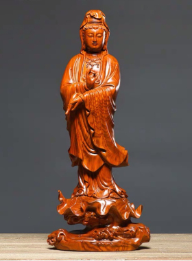 黄花梨木雕滴水观音佛像红木雕刻工艺品摆件客厅供奉家居饰品