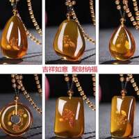 Imitation Brazilian plant fossil sweater chain, imitation amber and beeswax water drop peace pendant, ethnic scenic area necklace thumbnail 6