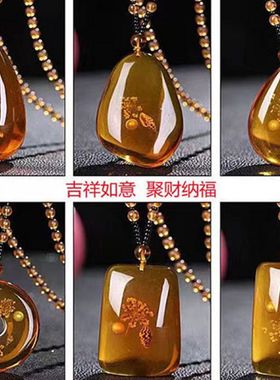 仿巴西植物化石毛衣链仿琥珀蜜蜡水滴平安扣吊坠民族风景区项链