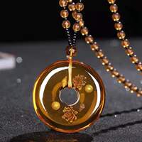 Imitation Brazilian plant fossil sweater chain, imitation amber and beeswax water drop peace pendant, ethnic scenic area necklace thumbnail 3