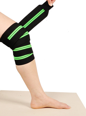 专业缠绕式护膝深蹲加压绑带健美健身力量举膝盖护具举重训练绿色