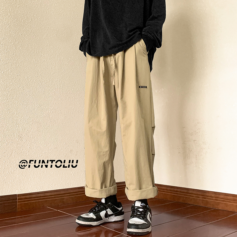 BDLS工作室文艺男女店港风情侣款工装裤男夏季直筒裤子炸街九分裤