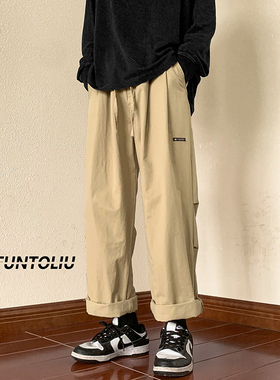 BDLS工作室文艺男女店港风情侣款工装裤男夏季直筒裤子炸街九分裤