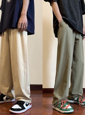 BDLS工作室文艺男女店港风情侣款薄款直筒阔腿裤纯色运动直筒长裤