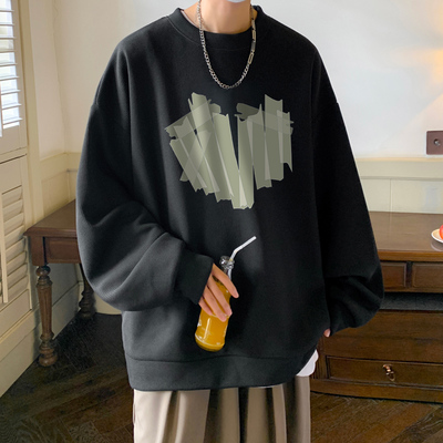 BDLS工作室文艺男女店港风情侣款圆领卫衣男士设计感套头加绒上衣