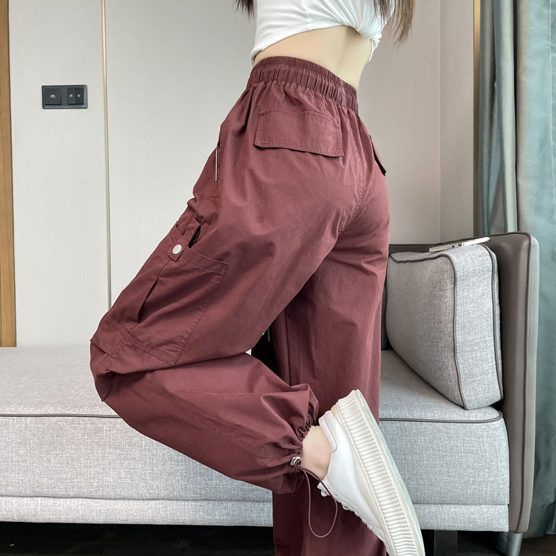 实拍2026春夏新款工装裤女美式潮酷高腰哈伦束脚阔腿两穿运动裤