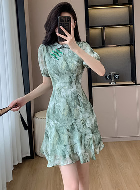 实拍2026夏季女装新中式国风旗袍改良小香风提花连衣裙拼接设计感