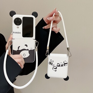 可爱panda熊猫适用OPPOFindN3Flip手机壳折叠屏N2Flip保护套创意卡通n3flip防摔壳中轴保护N2Flip女款翻盖