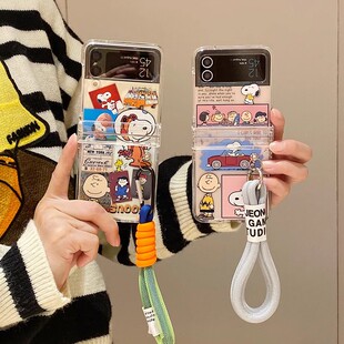 适用于三星ZFlip7手机壳创意新款zflip6外壳ins卡通画报史努比查理大巴车ZFLIP5/4全包防摔zflip3手绳保护套