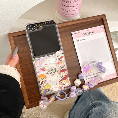 适用三星GalaxyZflip7手机壳ins韩风卡通雪莉玫达菲熊ZFLIP6磁吸支架摇摇乐zflip4/3手链zflip5保护套F7110女