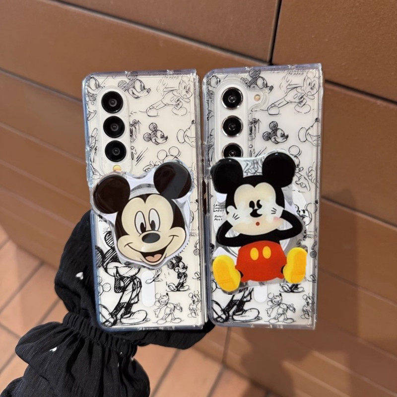 韩系ins卡通线条米奇适用三星zfold7手机壳折叠屏fold5立体磁吸支架FOLD6手链防摔ZFold3个性保护套w22男女