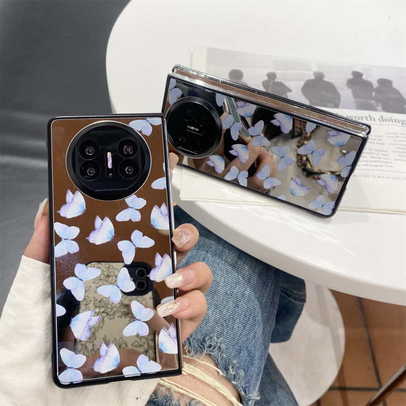 适用于华为MATEX5手机壳新款mateX5典藏版ins日韩小众镜面蝴蝶matx3折叠屏防摔MATEX3保护套手绳女款5G