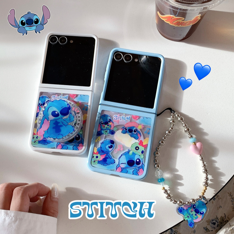 日韩ins卡通可爱史迪仔适用三星Zflip7手机壳折叠屏zflip6/5磁吸支架华为Pocket2小米MIXFlip保护套手链女
