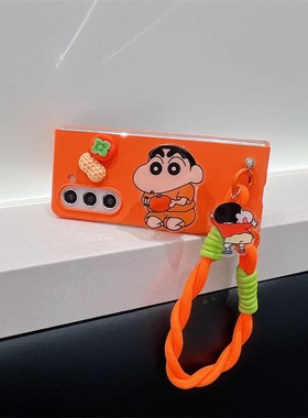 ins橙色卡通好事发生蜡笔小新适用于三星Fold7手机壳FOLD5折叠屏fold6支架斜跨挂绳fold3/4防摔FOLD2保护套