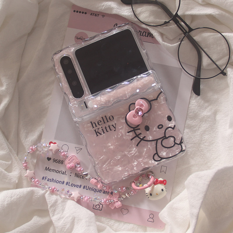 适用华为PuraX典藏版手机壳韩系ins贝壳纹粉色卡通少女蝴蝶结爱心KT猫PuraX折叠屏全包中轴保护防摔套手链