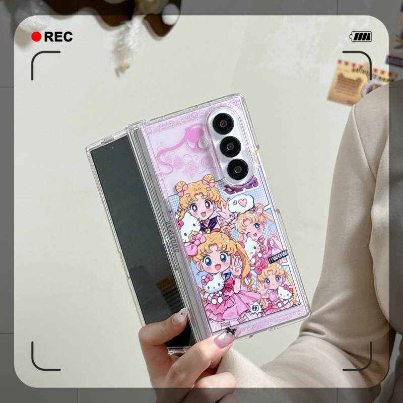 韩系ins可爱卡通美少女战士KT猫适用三星FOLD7手机壳fold5折叠屏磁吸支架FOLD6全包中轴保护套女款手链