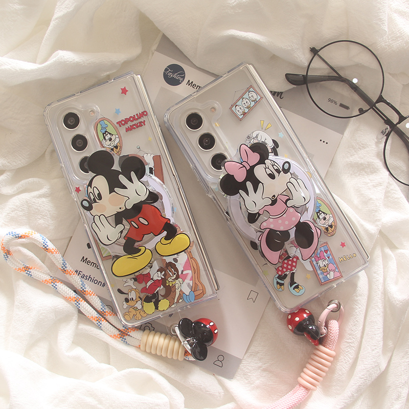 ins韩风卡通可爱米奇米妮适用三星zfold7手机壳折叠屏fold5手绳FOLD6磁吸支架W24防摔ZFold3个性W23保护套w22