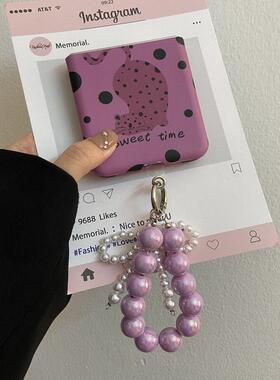 网红ins紫色卡通猎豹适用华为pocket2手机壳vivoXFlip手链三星zflip6/5折叠屏oppofindn3flip硬壳小米mixflip