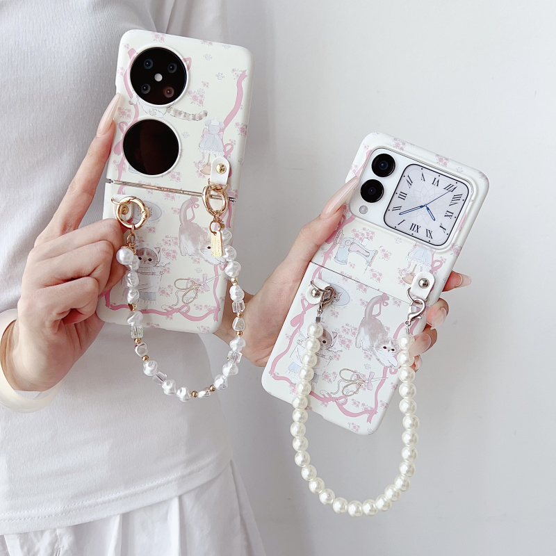 ins小清新少女猫咪裁缝铺适用华为Pocket 2手机壳P50Pocket宝盒防摔PocketS手链小折叠屏华为nova flip保护套
