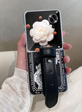 INS风复古黑色花朵蝴蝶适用于荣耀MagicVFlip手机壳magic手机套vflip新款创意手腕带honor折叠屏防摔保护套女