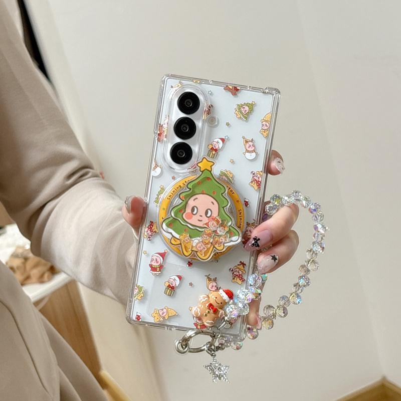 韩系ins可爱卡通圣诞树星星人适用三星FOLD7手机壳fold5折叠屏磁吸支架FOLD6全包中轴保护套女款手链