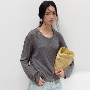 早春季凉感天丝亚麻条纹针织衫女款2026新款薄款开衫外套外搭上衣