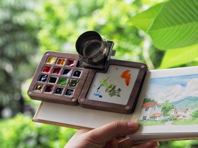 木质15格颜料盒HB小史颜料便携旅行写生ins礼物自用水彩颜料套装